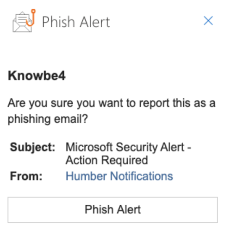 Phishing confirmation screen